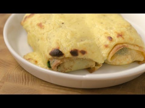 Crepes with Sea Bass Fillet and Spinach Baked with Mornay Sauce