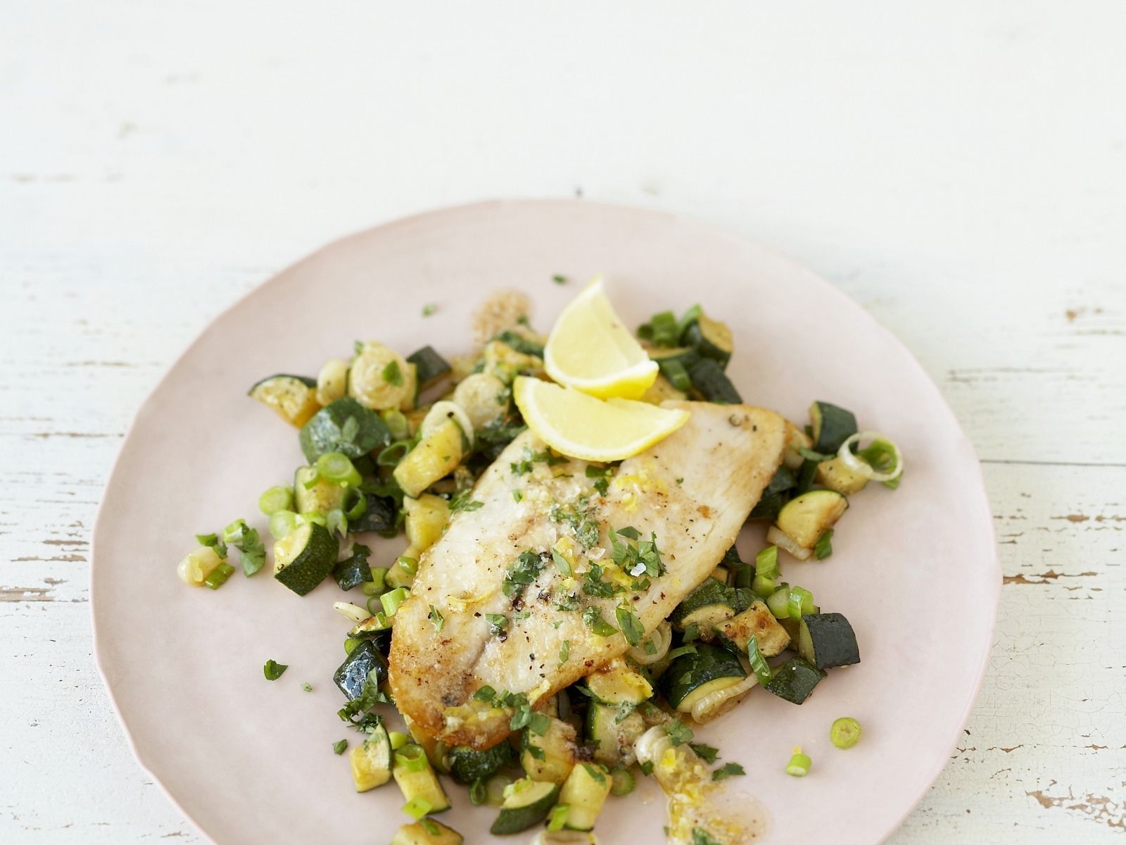 Dorado Fillet with Citrus Dressing and Zucchini & Leek Sauté